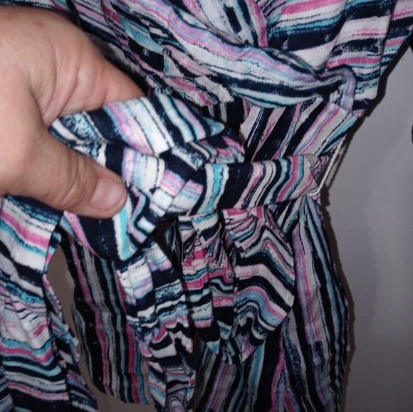 Lane Bryant Long Sleeve Crossover front tie up elastic waist striped blouse - Picture 6 of 8